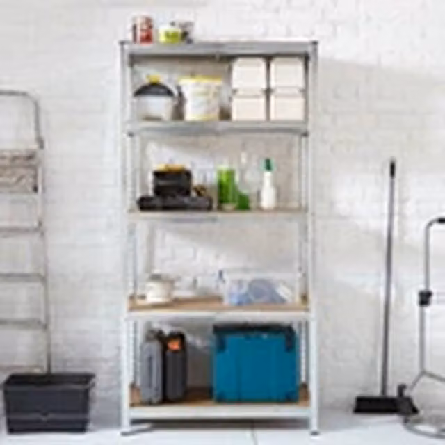 Havendro 5 Tier Silver Steel and MDF Freestanding Garage Racking Unit, H 180 x W 90 x D 40 cm – 1