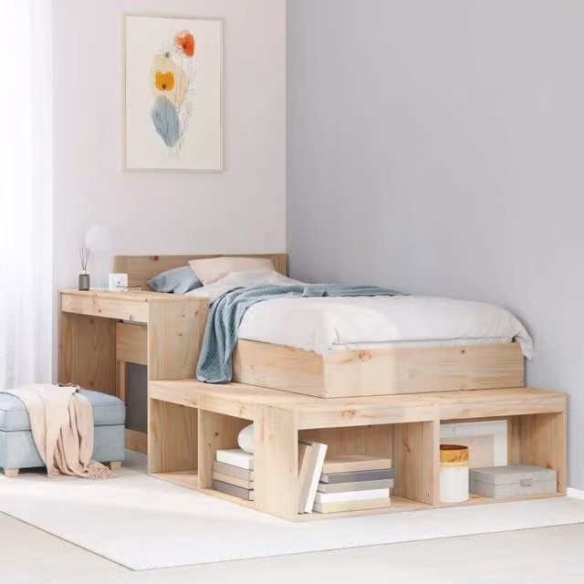 Berkfield Home Rustic Solid Wood Pine Bedside Cabinet with Desk, Brown, W/D/H: 232 x 122 x 75 cm