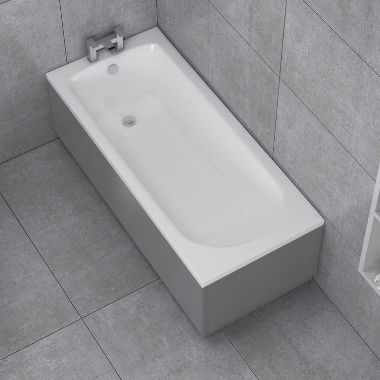 Royal Bathrooms Breeze Round Single Ended Acrylic Bath in White with Grey Gloss MDF Front Panel, W: 150 cm, D: 70 cm, H: 44 cm