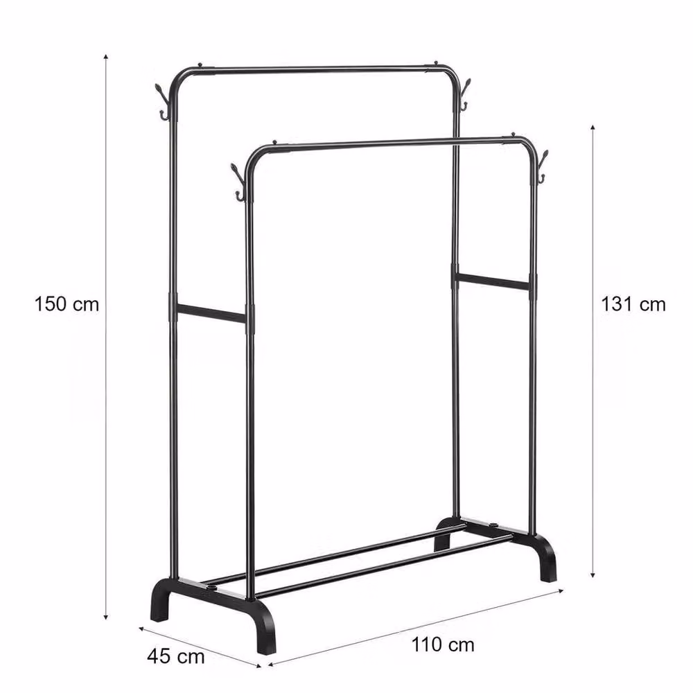 NESTLUNE Black Metal Double Clothes Rail Hanging Rack and Garment Display Stand – 2