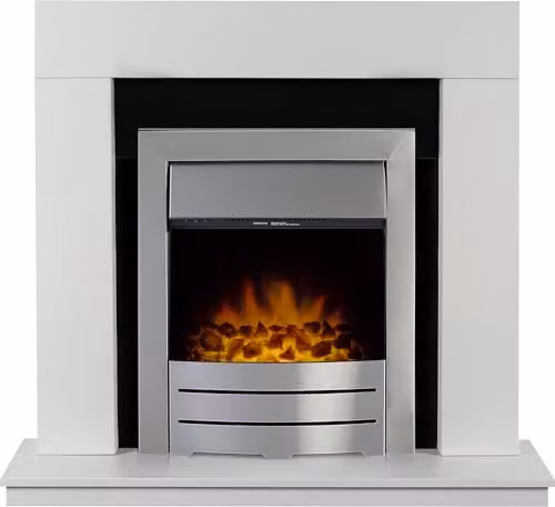 Adam Fires & Fireplaces Malmo Fireplace in White, Black and Grey with Colorado Electric Fire in Brushed Steel, 39 Inch – 1