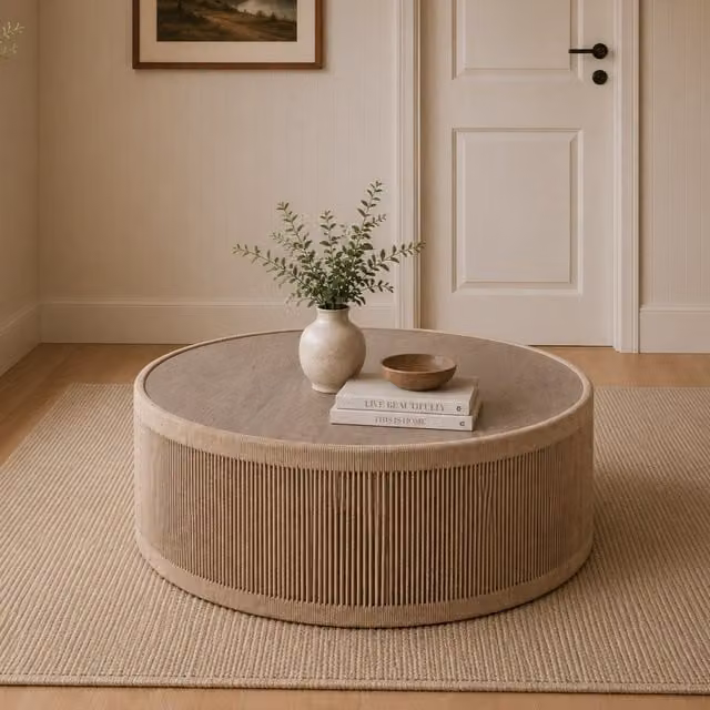 Elm Home And Garden Large Round Rope Design Coffee Table in Oak Wood