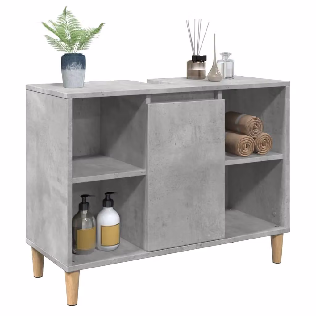 Berkfield Home Concrete Grey Bathroom Cabinet W: 80 cm, D: 33 cm, H: 60 cm – 4