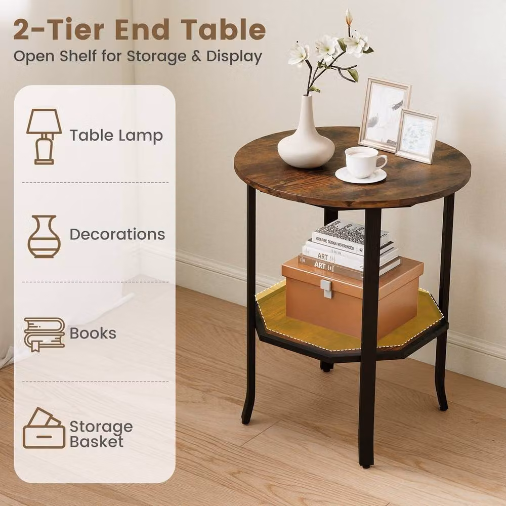 Kelvenix Round 2-Tier Side Table in Brown – 5