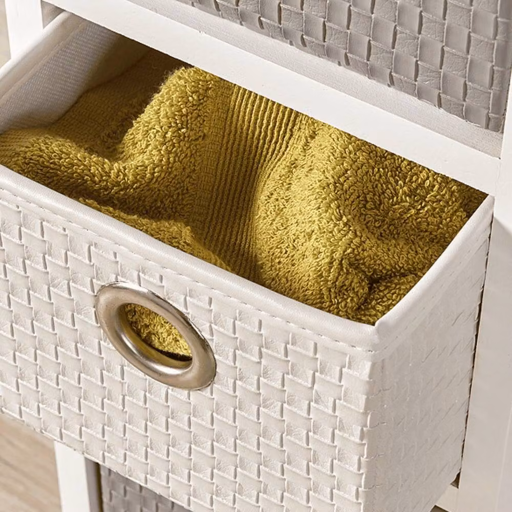 FORGEVIO 4 Drawer Wooden Chest with White Faux Leather Basket Organisers – 3