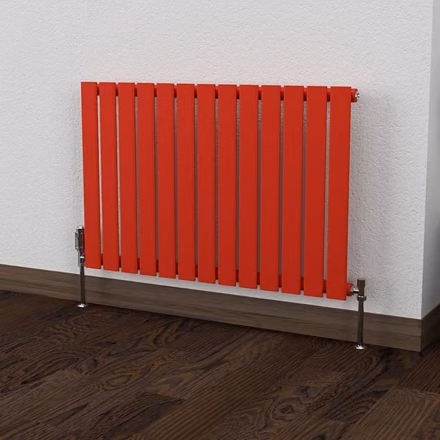 Lux Heat Flat Horizontal Single Coloured Steel Radiator in Poppy Red, W: 91.0 cm, H: 60.0 cm