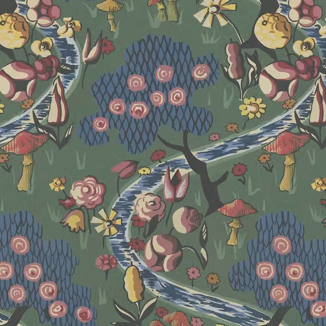 LONDON FIELDS Nephrite Green Floral Art Nouveau Wallpaper Sample