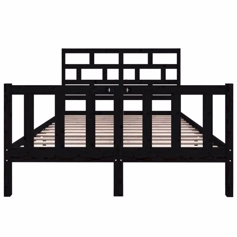 Berkfield Home Black Solid Wood Pine Double Bed Frame W: 135 cm, L: 190 cm – 3