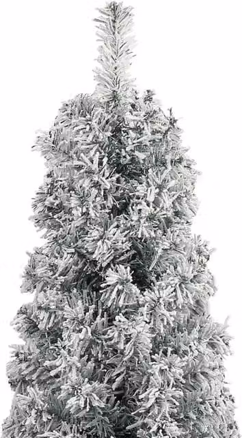 Berkfield Home Slim Flocked Snow Christmas Tree with Stand, White and Green, Height: 300 cm – 1