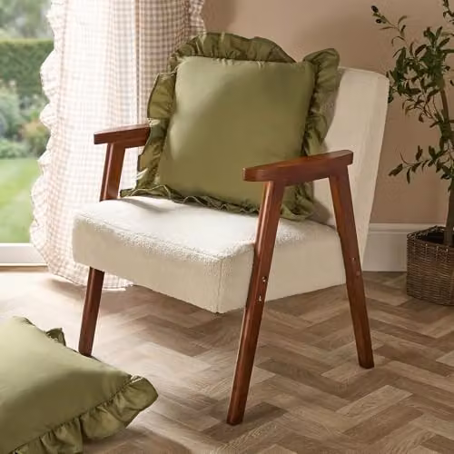 OHS Set of 2 Plain Faux Linen Frill Cushion Covers, Green, W/D/H: 45 x 45 x 45 cm – 2
