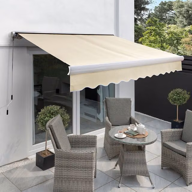 Primrose Full Cassette Electric Patio Awning with Motor, 400 cm x 300 cm, Ivory