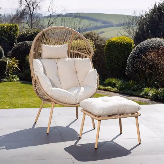 Artemis Home Nestara Standing Egg Chair and Stool in Cream Rattan – 1