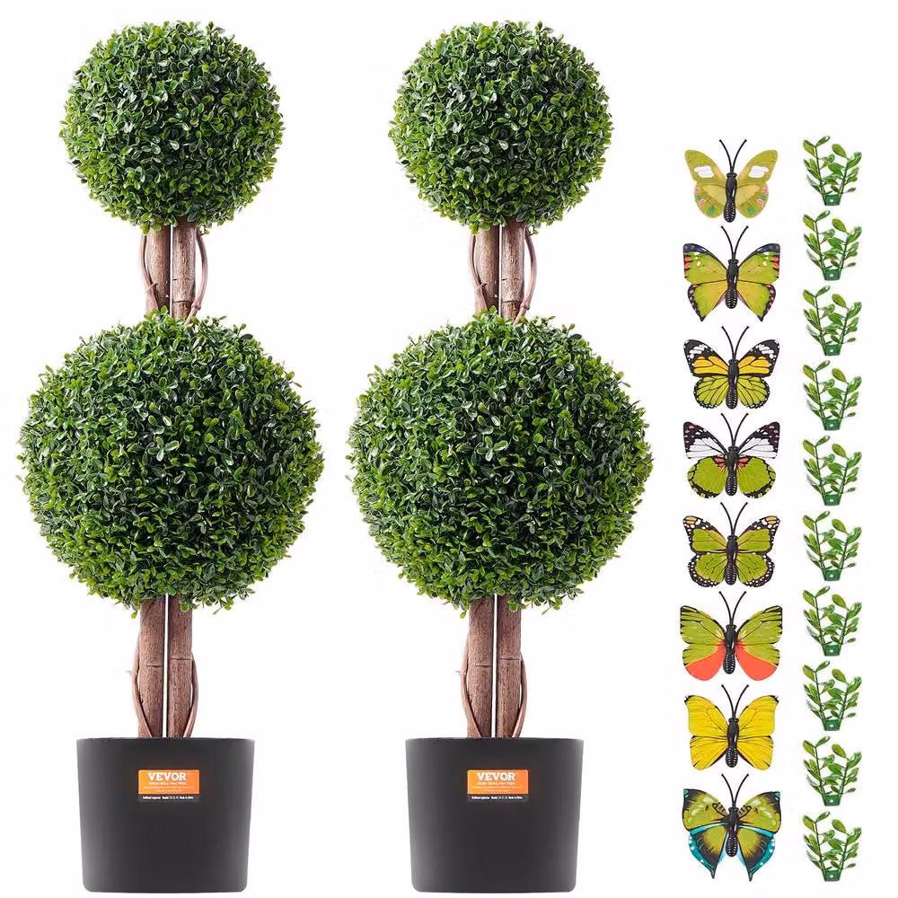 VEVOR Lush Faux Boxwood Topiary Tree, UV Rated Plastic Set in Green, Height: 91.44 cm – 7