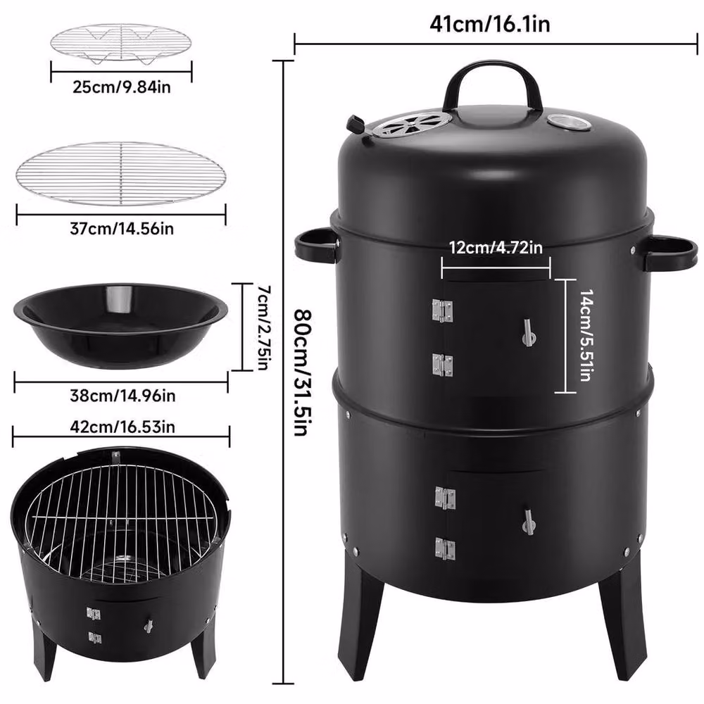 Kelvenix 3 in 1 Charcoal BBQ Smoker and Grill with Thermometer in Black – 2
