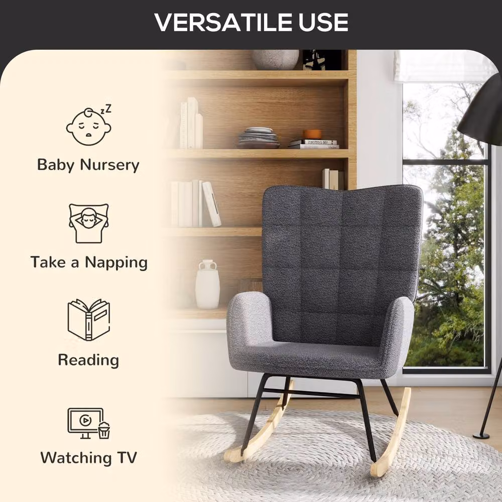 STILVORA Grey Fabric Rocking Chair with Armrests – 5