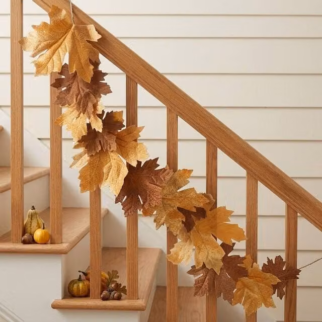 Garden Greatness 5ft Velvet Autumn Leaves Garland in Russet, Orange and Brown