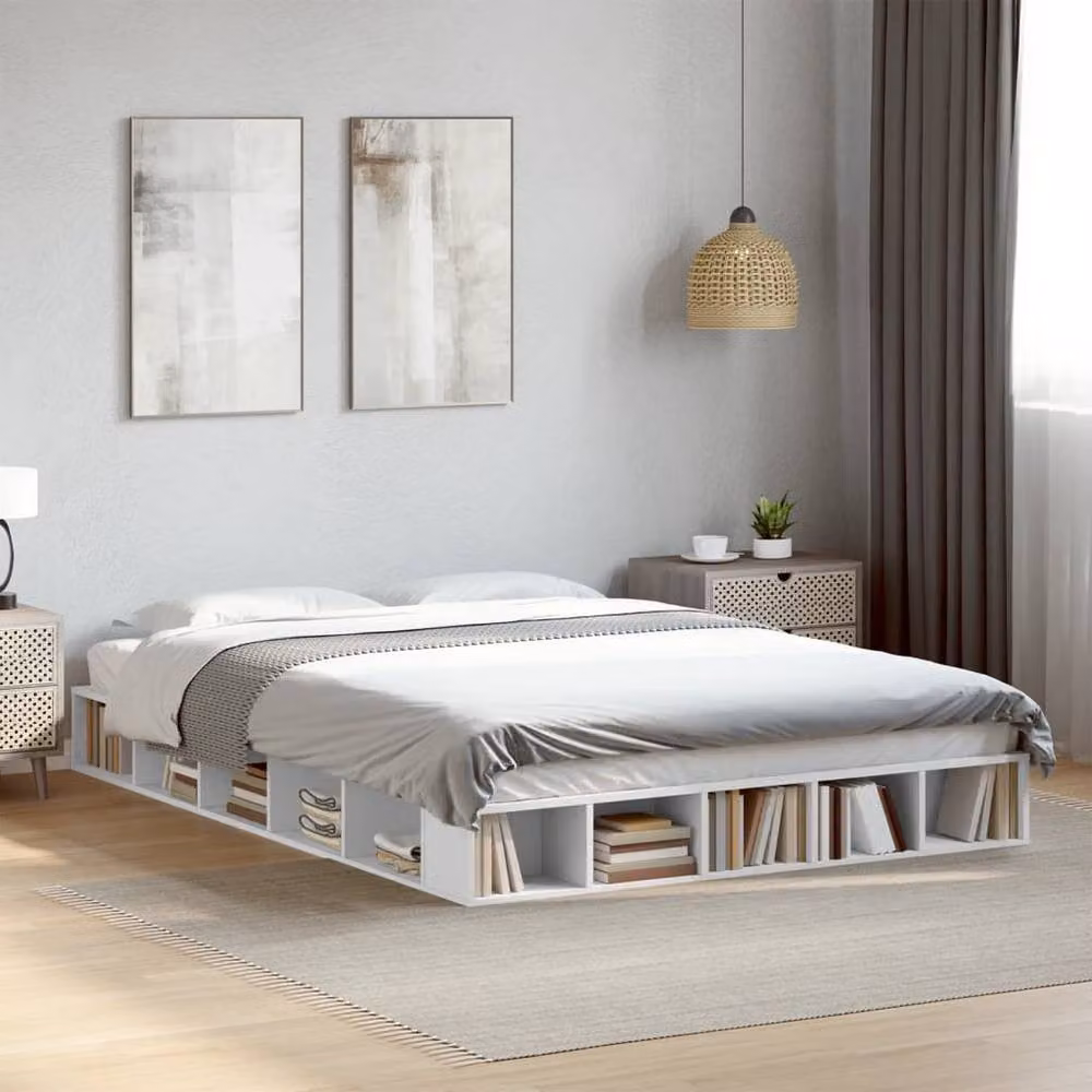 Berkfield Home White Bed Frame with Side Compartments, W/D/H: 140 x 200 cm – 2