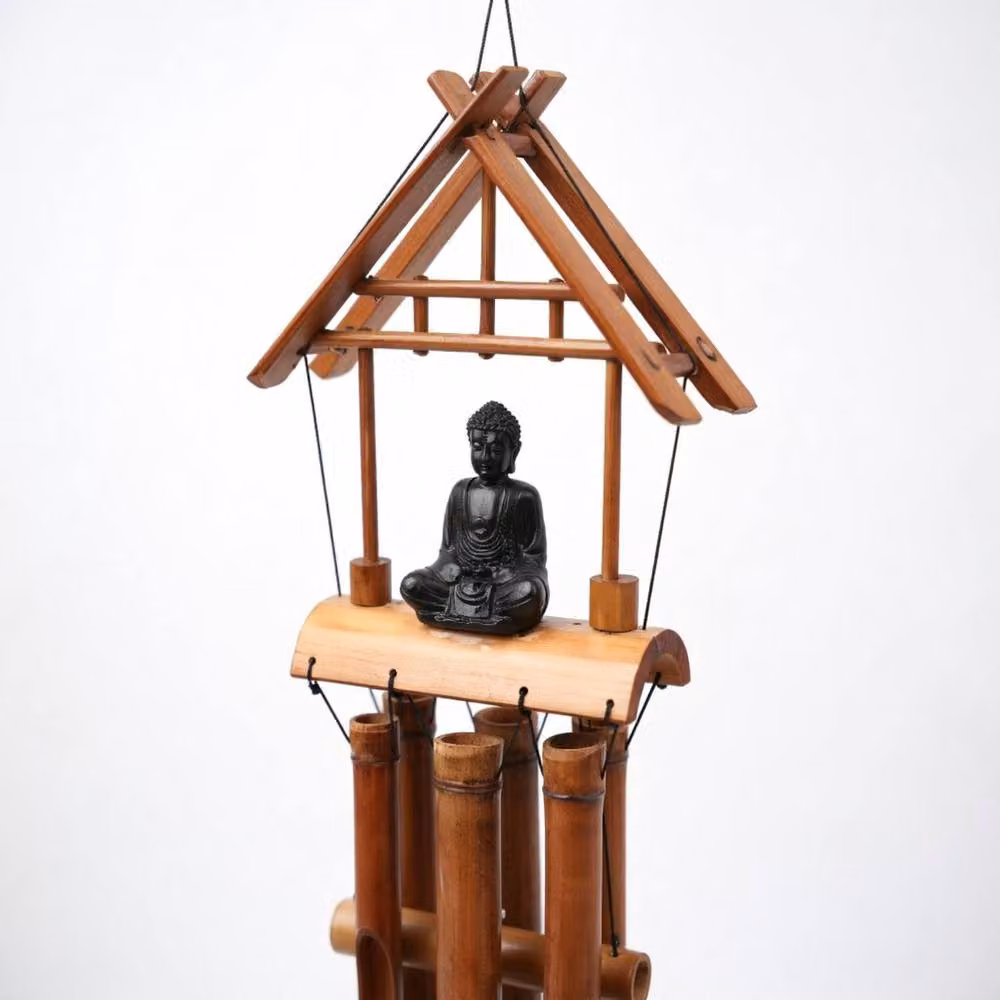 KDMD Handcrafted Bamboo Windchime with Black Buddha in Brown – 2
