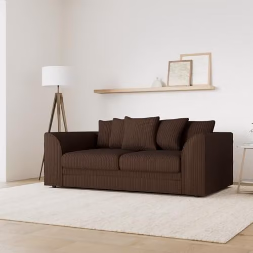 Furnishings For Less UK Luxor Jumbo Cord Fabric Sofa Suite in Brown, including 3 Seater and 2 Seater Sofas – 2