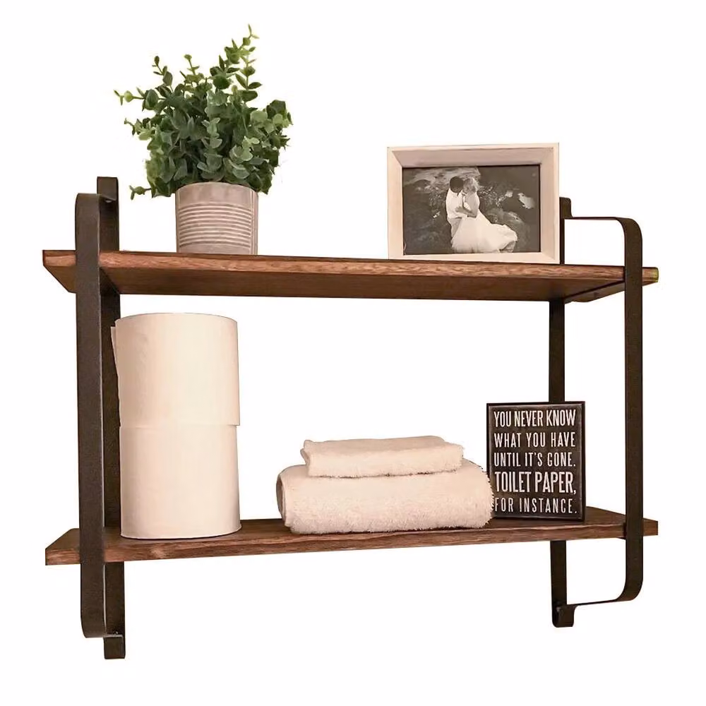 ERGOVEXA Vintage Wooden Floating Shelves Partition Display Hanging Rack in Brown and Multicolour – 2