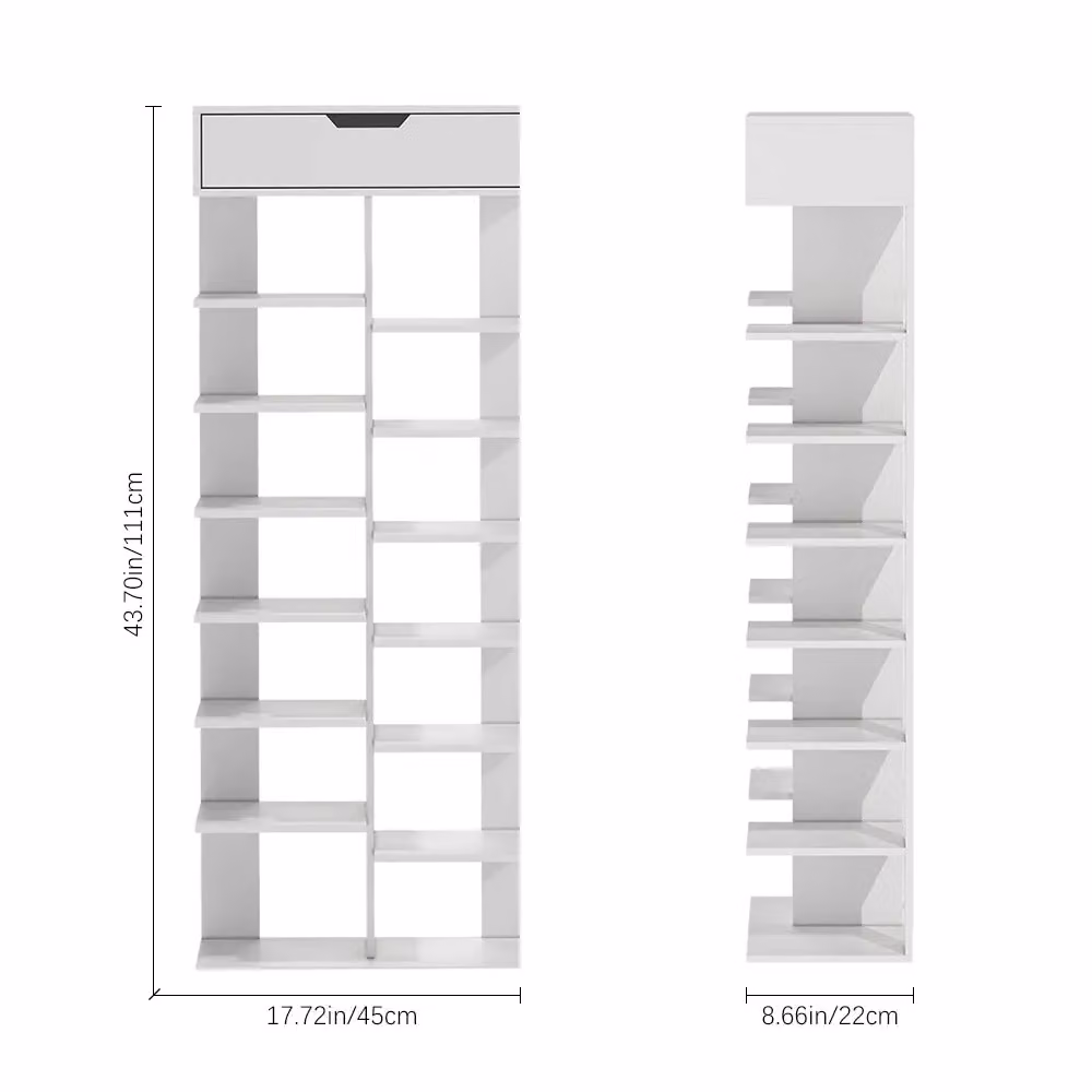 Living and Home 8-Tier Open Space Saving Shoe Rack with Drawer in White – 7