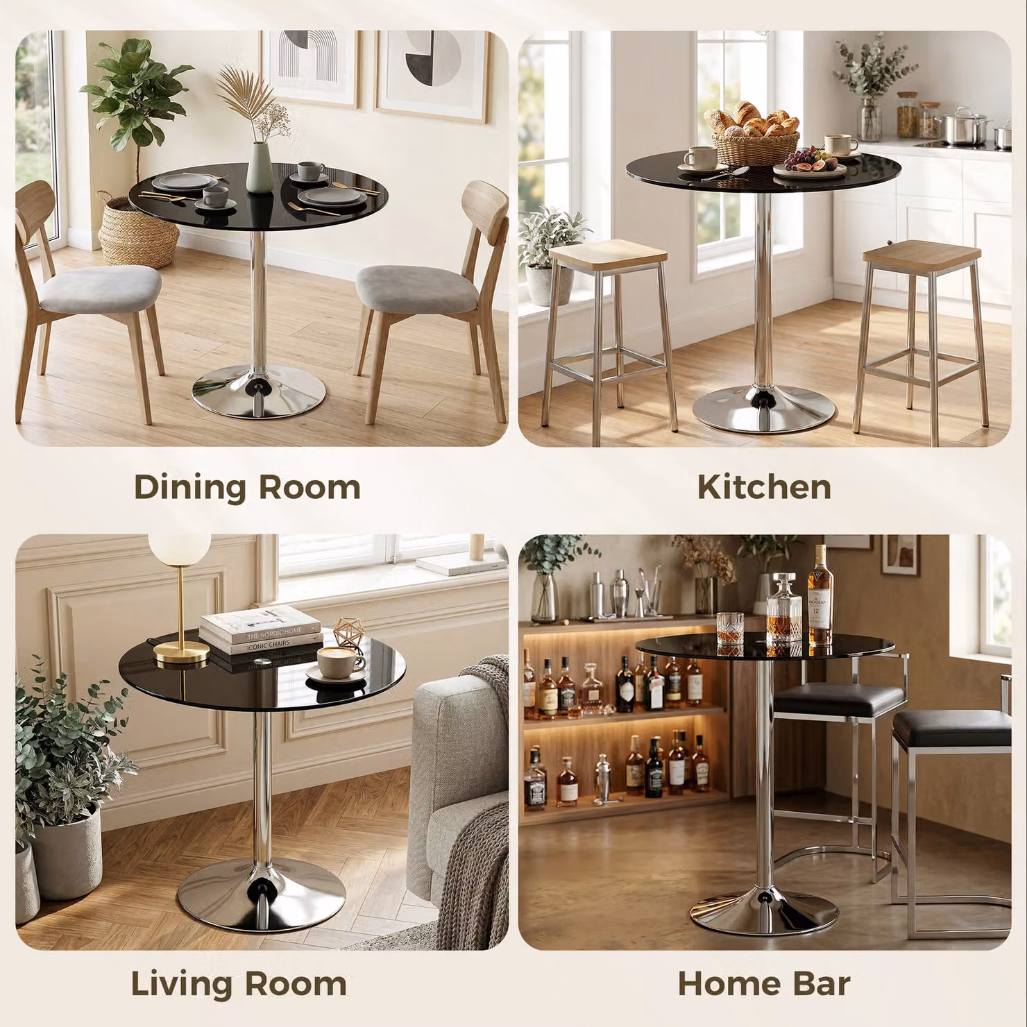 HOMCOM Modern Round Bar Table with Black Glossy Tempered Glass Top and Steel Frame, W/D/H: 80 x 80 x 77 cm – 6