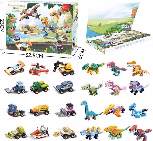 Livingandhome Creative Dinosaur and Vehicle Building Block Set, Multicolour
