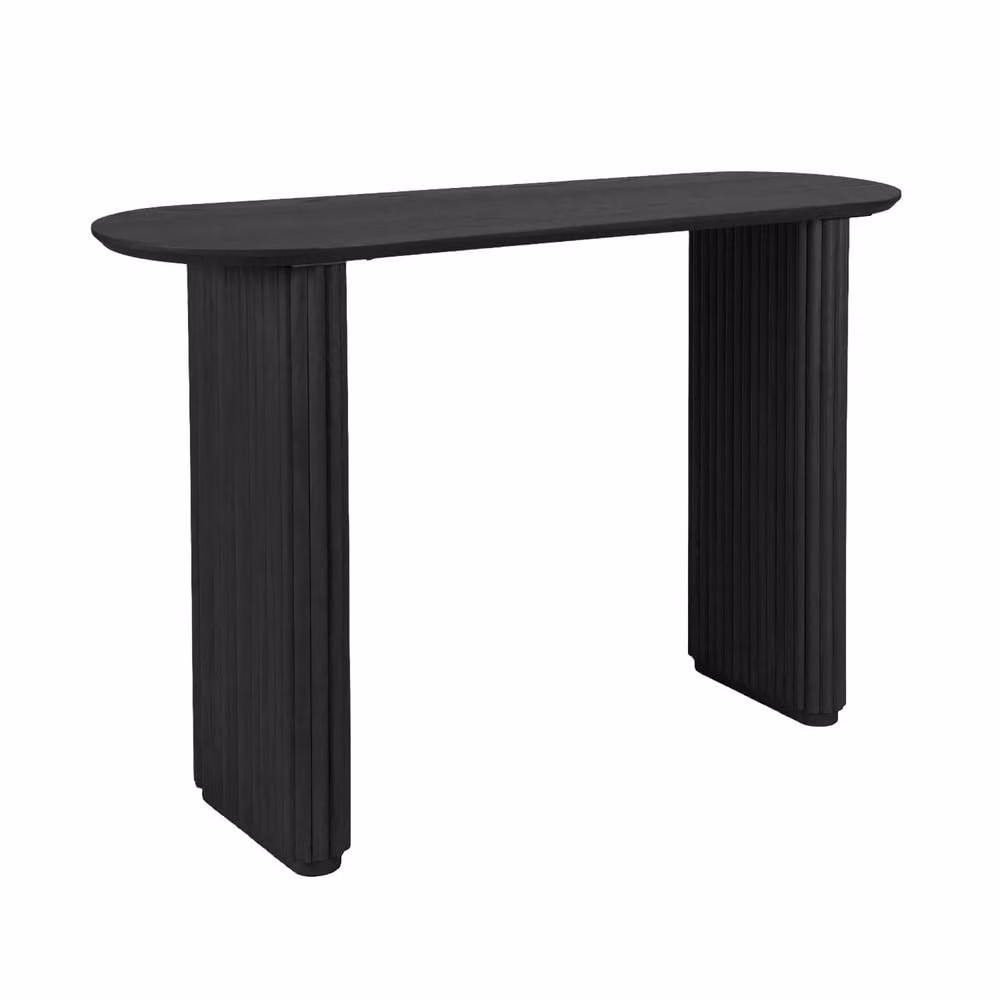 sweeek Oval Console Table in Black Rubberwood and Oak-Effect Veneer – 2