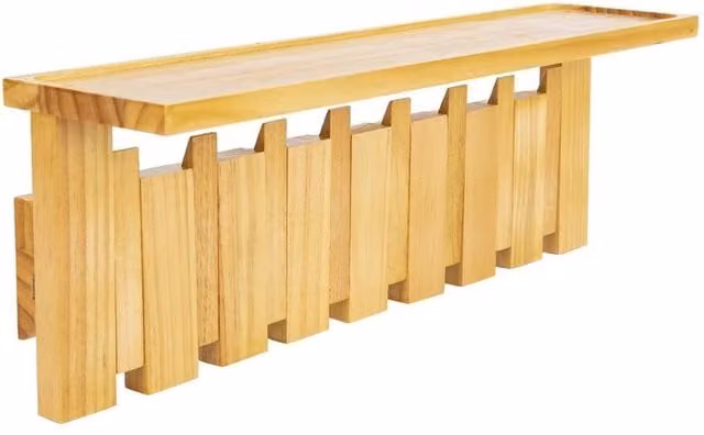 KORVIXA Wooden Piano Coat Rack Hanger in Brown with 8 Flip-Down Hooks, W/H: 100 x 100 cm – 1