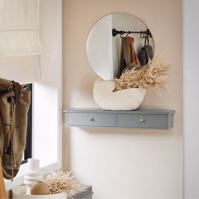 SoBuy Modern Wall Floating Shelf Storage Unit with 2 Drawers in Matt Grey