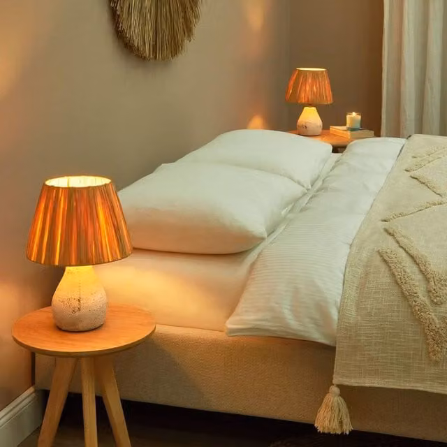 Wyld and Coco Ceramic Table Lamps 2 Pack in White with Natural Cone Paper Shades