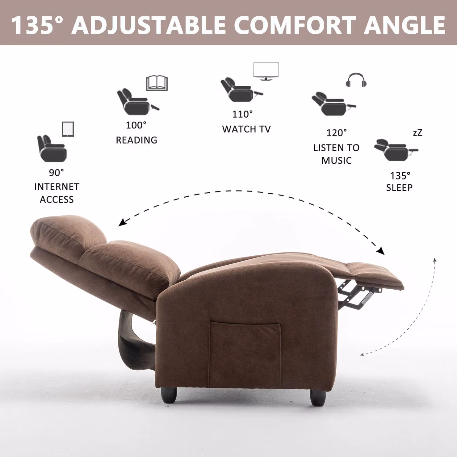 FURNITURE ONE Brown Velvet Fabric Massage Recliner Chair with 8 Point Vibration and Pushback Mechanism – 3