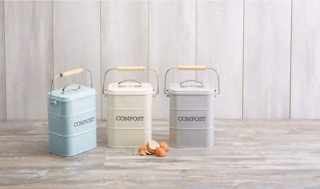 KitchenCraft Living Nostalgia Blue Steel Compost Bin with Odour Filter and Flip Lid