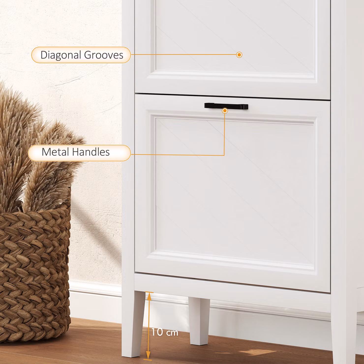 HOMCOM White Farmhouse Narrow Shoe Storage Cabinet with 2 Tilting Compartments and Adjustable Shelves – 4