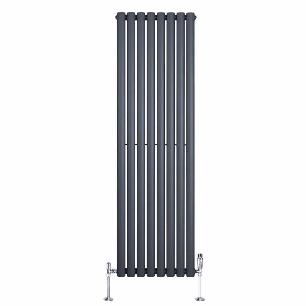 Monstershop Oval Single Column Steel Radiator with Integrated Valves and Thermostat Head, Anthracite Grey, H: 160 cm, W: 48 cm – 2