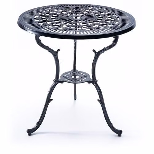Centurion TABREEZ Cast Aluminium Round Garden Bistro Table in Black with Parasol Hole, Diameter: 69.5 cm – 1