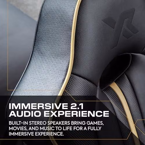 X-Rocker Torque Gaming Chair in Black and Gold with Synthetic Leather and Headrest – 4