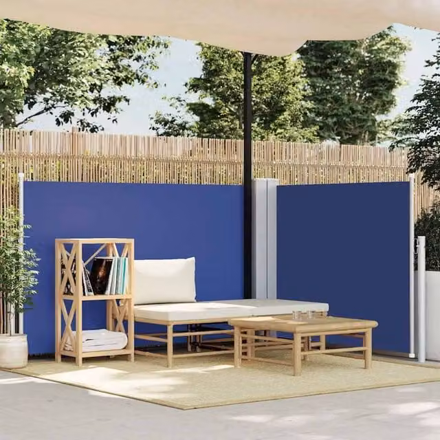 Berkfield Home Blue Retractable Roller Side Awning for Garden, Balcony or Terrace, W/H: 600 x 100 cm