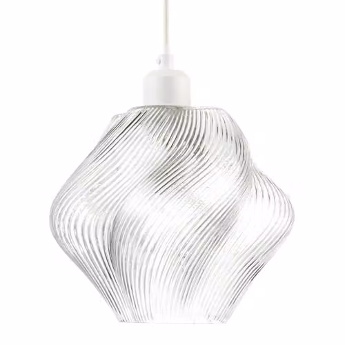 Happy Homewares Modern Transparent Twisted Glass Pendant Light Shade with Etched Grooves W/D/H: 22 x 20 x 22 cm – 1