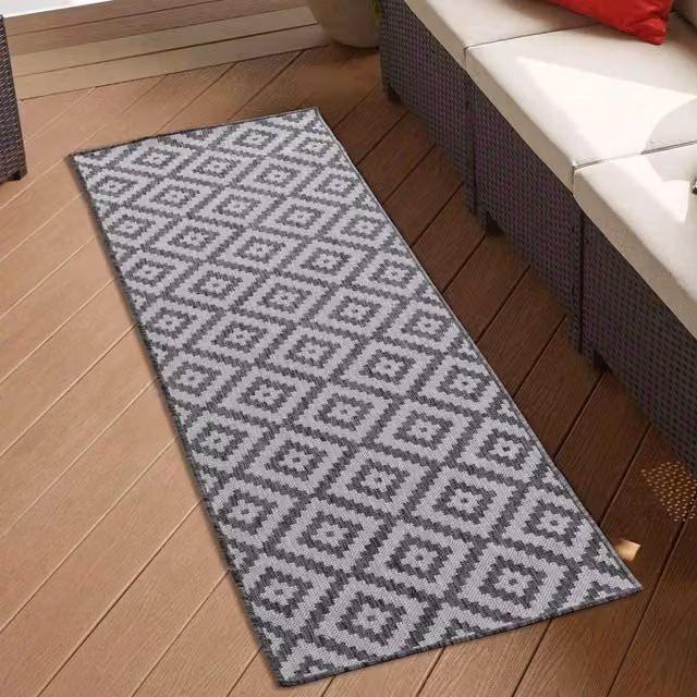 Desire Rugs Modern Diamond Design Waterproof Indoor-Outdoor Rug, Grey, W: 60 cm, L: 220 cm