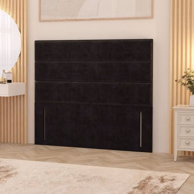 Horizona Double Floor Standing Upholstered Headboard in Black Plush Velvet