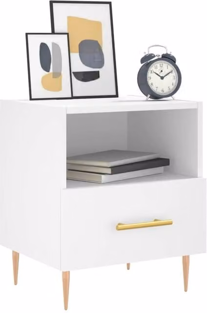 Berkfield Home Modern Bedside Cabinets, 2 Piece Set, White, W: 40 cm, D: 35 cm, H: 47.5 cm