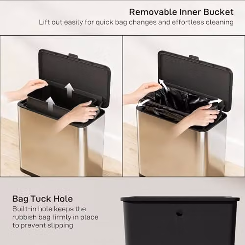 HOMCOM 8L Hanging Kitchen Bin in Silver Stainless Steel with Touch Lid and Removable Inner Bucket – 4