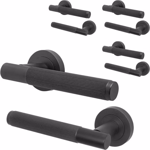 AFIT Matt Black Aluminium Internal Lever On Rose Door Handle, 4 Pack
