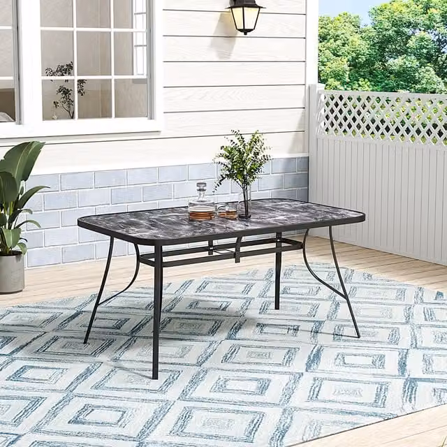 Lifeideas Black Marble Effect Rectangular Coffee Table with Tempered Glass and Metal Frame, Width: 90 cm