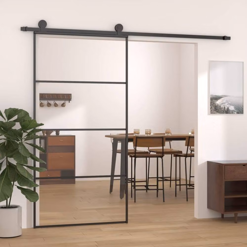 Berkfield Home Modern Sliding Door in Black Aluminium and Glass, W: 102.5 cm, H: 205 cm – 2