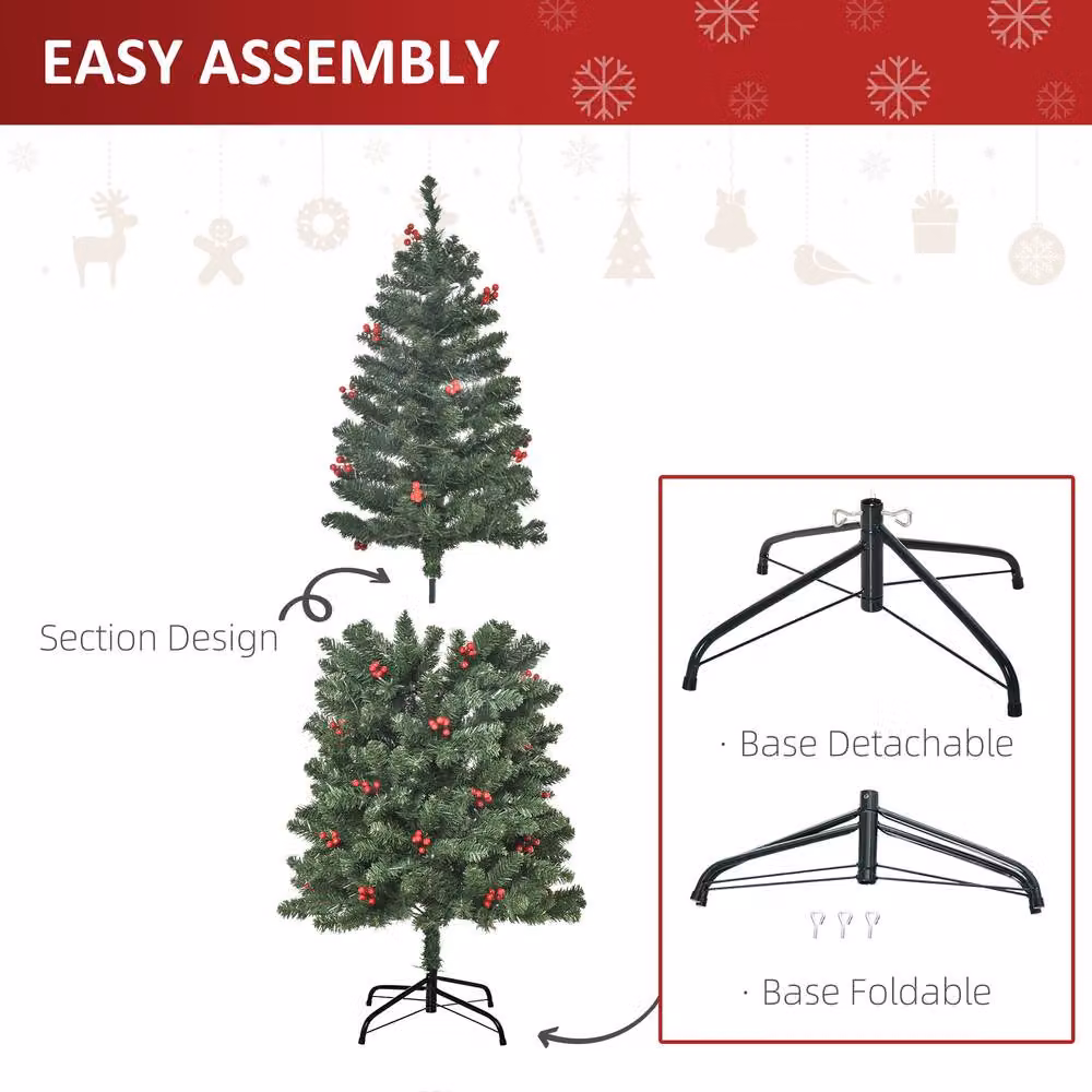 STILVORA 5ft Artificial Christmas Tree with 200 LED Lights in Green, H: 152.4 cm – 4