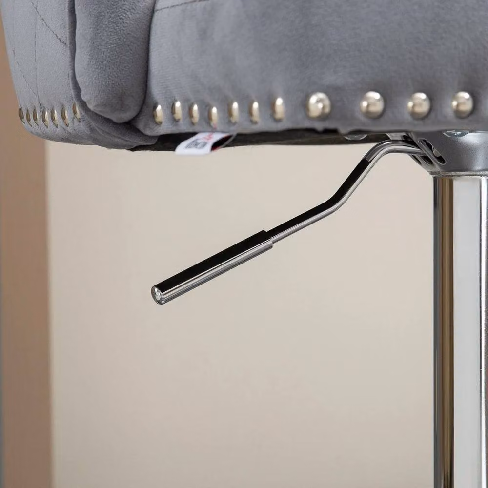SPETLEK Set of 2 Adjustable Grey Velvet Swivel Bar Stools with Metal Footrest – 4