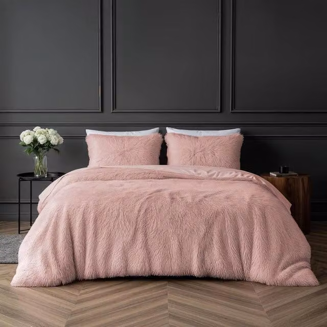Smart Living Luxury Long Pile Faux Fur Duvet Cover and Pillowcases, Pink, W/D/H: 230 x 220 x 180 cm