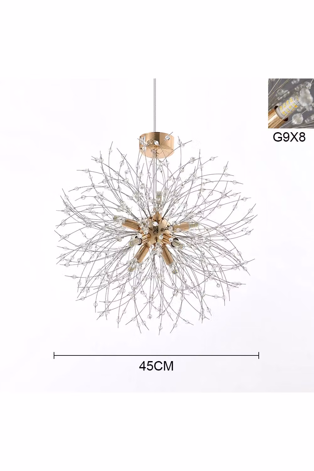 Living and Home Sputnik Hanging Pendant Light in Gold and Brass with Crystal Details – 2